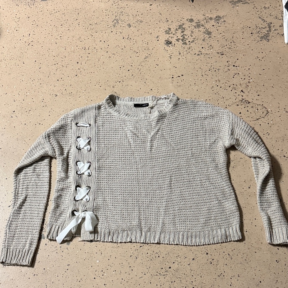 Aqua Beige Sweater with Side Tie Detail